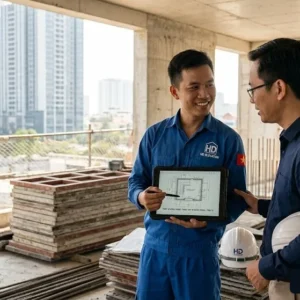 Kỹ thuật viên Thang Máy HD tư vấn giải pháp lắp đặt thang máy 10 người cho khách hàng