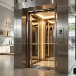 Mẫu thang máy 6 người tải trọng 450kg thiết kế sang trọng hiện đại tại showroom Thang Máy HD
