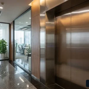 Lắp đặt thang máy 6 người cho văn phòng với hệ thống cửa inox sọc nhuyễn cao cấp
