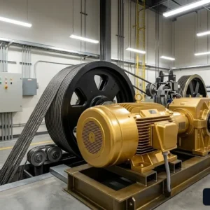 Cận cảnh động cơ và hệ thống cáp tải của thang máy cáp kéo chính hãng