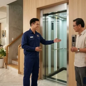 Chuyên gia Thang Máy HD đang tư vấn giải pháp lắp đặt thang máy cáp kéo cho khách hàng