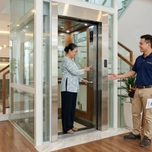 Kỹ thuật viên Thang Máy HD tư vấn giải pháp thang máy gia đình 2 tầng cho khách hàng