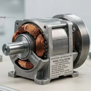 Chi tiết động cơ máy kéo Fuji chính hãng sử dụng cho hệ thống thang máy gia đình 4 tầng