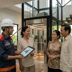 Chuyên gia Thang Máy HD đang tư vấn giải pháp thi công thang máy gia đình 4 tầng cho khách hàng
