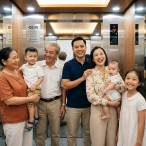 Cabin thang máy gia đình 450kg rộng rãi phù hợp cho gia đình 6 người lớn