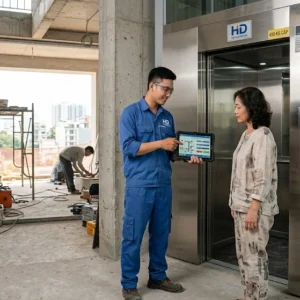 Kỹ thuật viên Thang Máy HD tư vấn giải pháp lắp đặt thang máy gia đình 450kg
