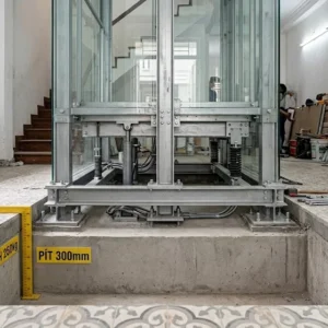 Kỹ thuật thi công hố pit nông cho thang máy kính 250kg phù hợp với nhà cải tạo