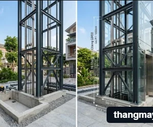 Thông số kích thước hố Pit và diện tích thông thủy của thang máy kính ngoài trời