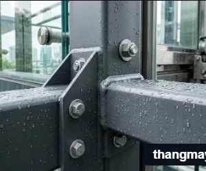 Chi tiết khung thép mạ kẽm nhúng nóng chống rỉ sét của thang máy kính ngoài trời