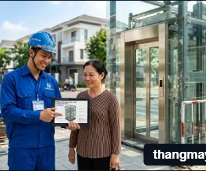 Kỹ thuật viên Thang Máy HD tư vấn giải pháp thang máy kính ngoài trời cho khách hàng