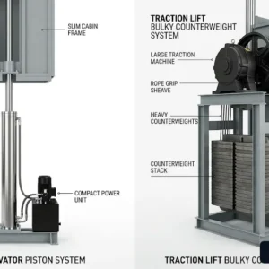 So sánh ưu thế về diện tích của thang máy thủy lực so với các công nghệ truyền thống