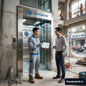 Kỹ thuật viên Thang Máy HD tư vấn giải pháp lắp đặt thang máy tòa nhà 10 tầng