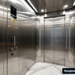 Báo giá thang máy tòa nhà 3 tầng với nội thất cabin inox sọc nhuyễn tinh tế