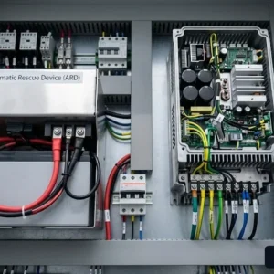 Cận cảnh hệ thống cứu hộ tự động ARD an toàn của thang máy tòa nhà 3 tầng