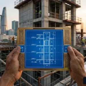 Bản vẽ thông số kích thước hố Pit và chiều cao OH chuẩn cho thang máy tòa nhà 4 tầng