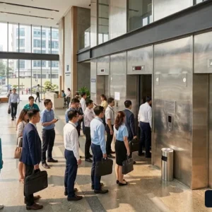 Hệ thống thang máy tòa nhà dịch vụ vận hành liên tục tại cao ốc văn phòng