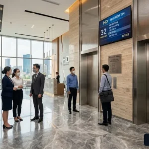 Hệ thống thang máy tòa nhà văn phòng đạt tiêu chuẩn hạng A giúp tối ưu thời gian chờ đợi.
