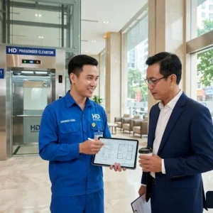 Chuyên gia HD tư vấn giải pháp thang máy vận chuyển hành khách công cộng cho khách hàng.