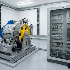 Hệ thống động cơ và tủ điều khiển chính hãng của dòng thang máy văn phòng 800kg Fuji
