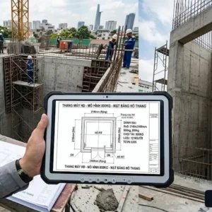 Bản vẽ kỹ thuật và thi công thực tế hố thang máy văn phòng 800kg chuẩn xác