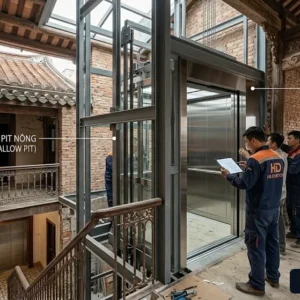 Giải pháp lắp đặt thang máy văn phòng tải khách cho nhà phố cải tạo hố Pit nông