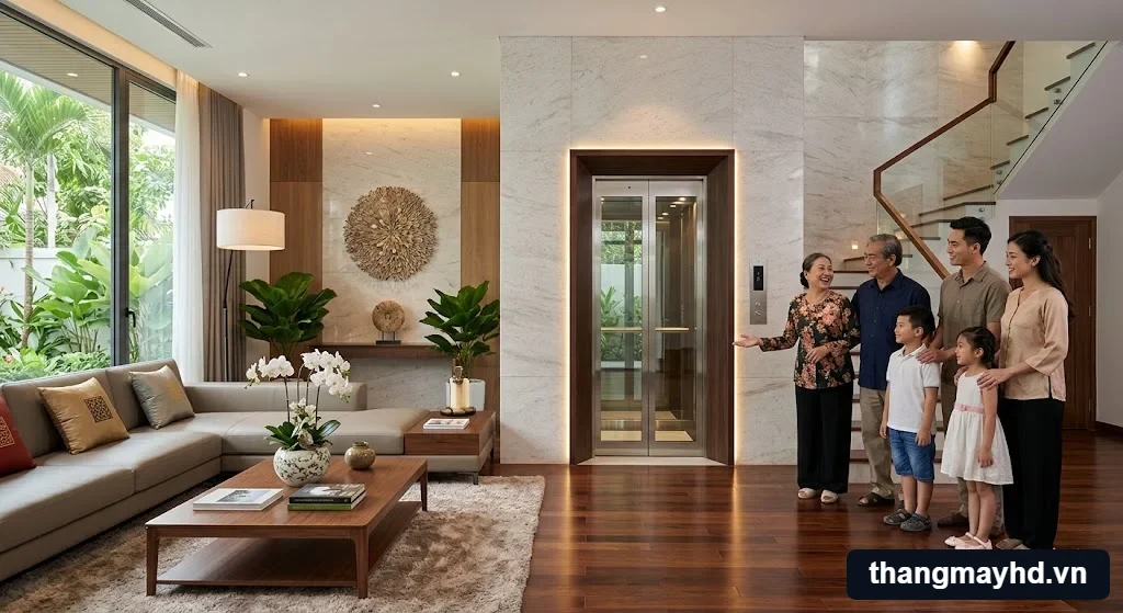 Lợi ích tuyệt vời khi thi công thang máy 3 tầng cho gia đình nhiều thế hệ