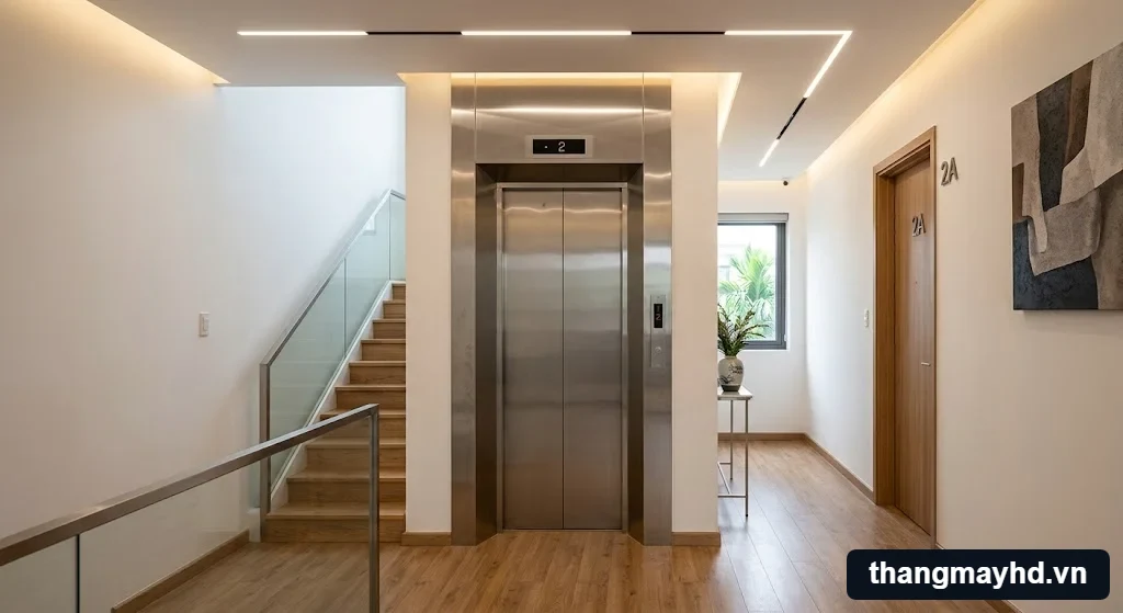 Vị trí lắp đặt thông minh tối ưu diện tích khi thi công thang máy 3 tầng